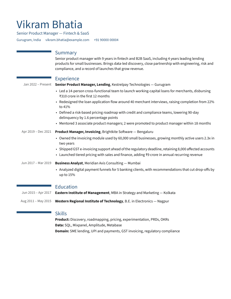 Product Manager resume example preview