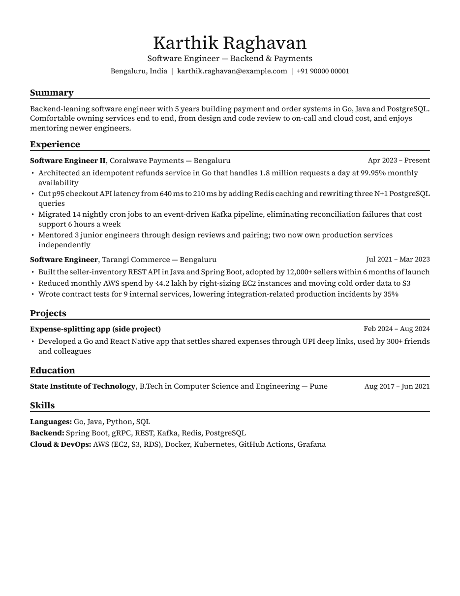 Software Engineer resume example preview