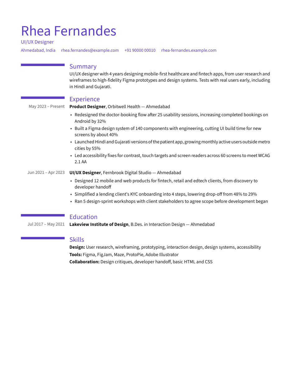 UI/UX Designer resume example preview